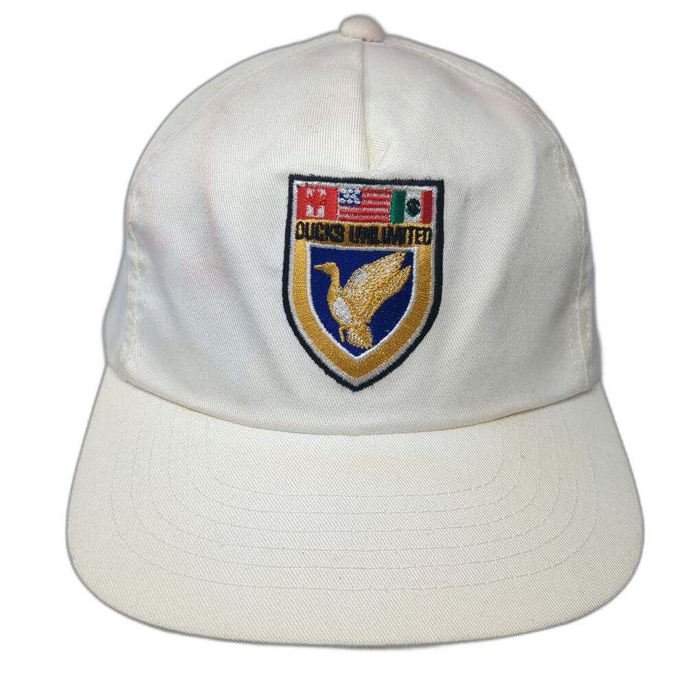 Ducks Unlimited 5 Panel White Hat One Size Shield Logo Flags Snapback Cotton